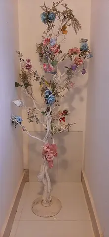 Tall White Branch Floral Arrangement with Pastel Silk Flowers