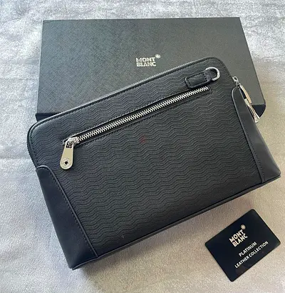 Montblanc black leather clutch bag