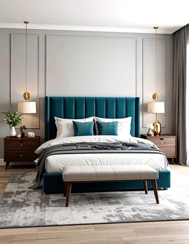 Queen-sized upholstered bed with headboard