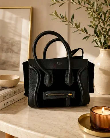 Black Celine Mini Luggage Tote — Genuine Leather  Suede