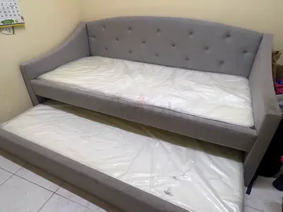 Grey Fabric Daybed with Trundle — Good Condition