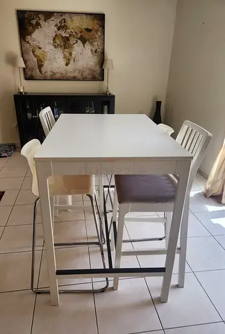 White High Dining Table with 4 Chairs - Compact Kitchen/Bar Set