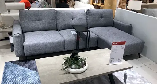 Three-seater Grey Fabric L-shaped Sofa with Chaise