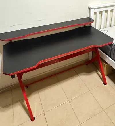 Red  Black Gaming/Study Desk with Raised Monitor Shelf - Good Condition