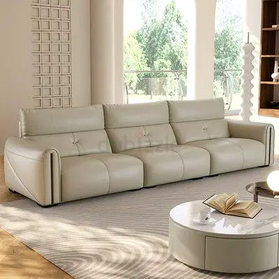 Modern 3-Seater Cream Leather Sofa