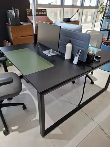 Minimalist Black Metal Office Desk with Fabric Divider (Set) - Table