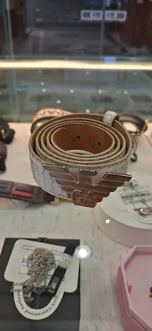 Emporio Armani Leather Belt with Gold Eagle Buckle