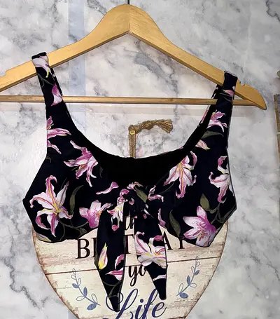 Womens Floral Bikini Top with Front Tie