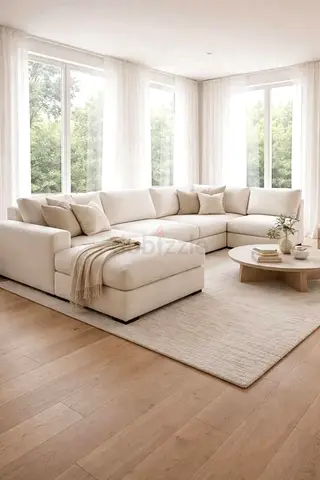 Light Beige L-Shaped Sectional Sofa with Ottoman - Comfortable Modern Design