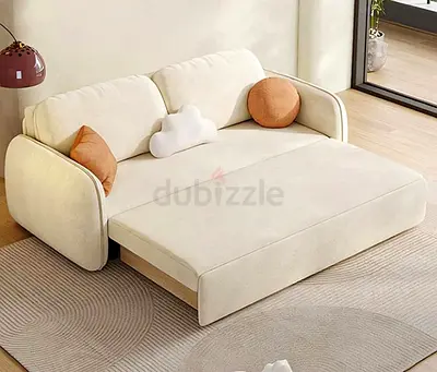 Modern Cream Fabric Pull-Out Sofa Bed