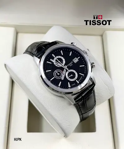 Tissot Mens Black Dial Chronograph Leather Strap Watch
