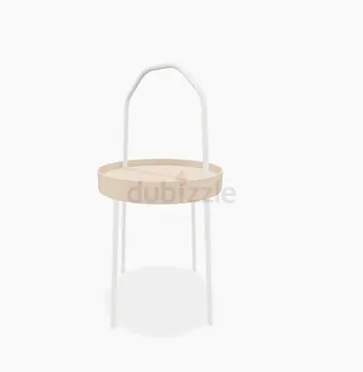 IKEA Small Beige Round Side Table with Handle — Light Use