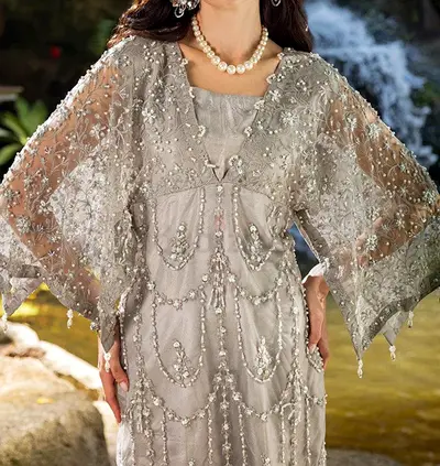 Embellished Silver Gray kaftan style Dress
