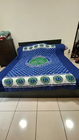 Double Bed Frame with Headboard and Mattress (Dark Wood) - Good Condition