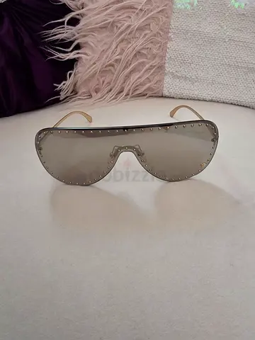 Oversized Studded Shield Sunglasses - Grey Lenses