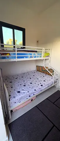 White Metal Bunk Bed with Staircase — with 140 cm ikea matress