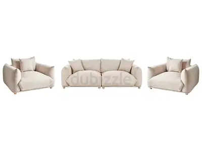 3-Piece Cream Modern Sofa Set — 1 2-Seater Sofa + 2 Armchairs, Good Condition