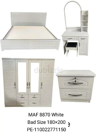 White 4-Piece Bedroom Set: Bed 180x200, Wardrobe, Dresser  Vanity (MAF 8870)