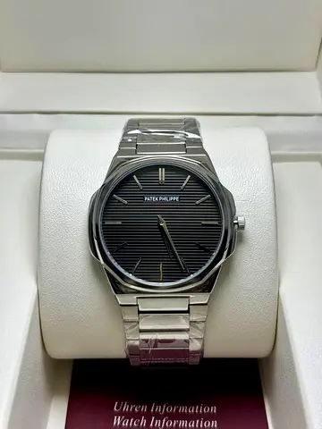 Patek Philippe-style Stainless Steel Mens Watch - Black Dial