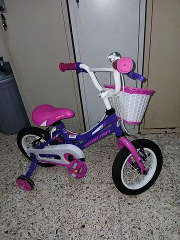 Purple  Pink Childrens Bike with Training Wheels and Basket - Good Condition