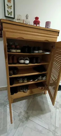 Wooden shoe cabinet with louvered door - good condition