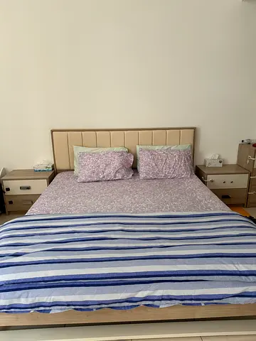 King size bed frame with headboard and mattress (used) with dresser