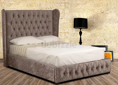 Upholstered Wingback Double Bed with Tufted Headboard - Light Grey