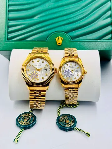 Pair of Matching Gold Rolex-Style Men’s and Women’s Watches (Set)