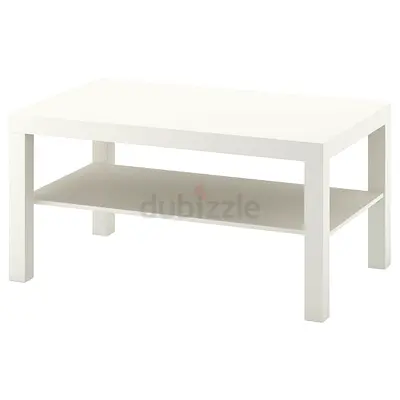White Rectangular Coffee Table with Lower Shelf