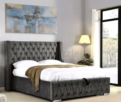Grey Tufted Upholstered Bed with Storage - Double/Queen