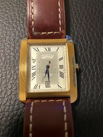 Vintage Rotary Tank mens wristwatch with brown leather strap