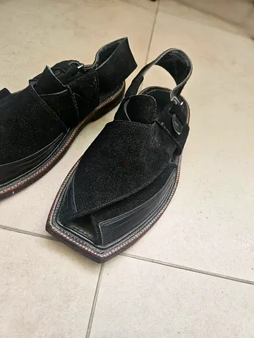 Black Suede Mens Peshawari-style Sandals, Size Noted in Photos