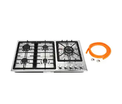 Stainless Steel 5-Burner Built-In Gas Hob with LPG Hose