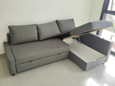 Grey L-shaped Storage Sofa Bed — Convertible Corner Couch