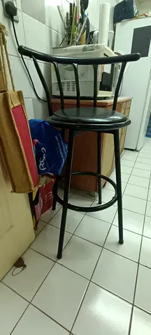 Black Metal Bar Stool with Backrest — Good Used Condition