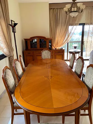 Solid Wood 8-Seater Classic Dining Table with Chairs and Sideboard خشب روز فاخر
