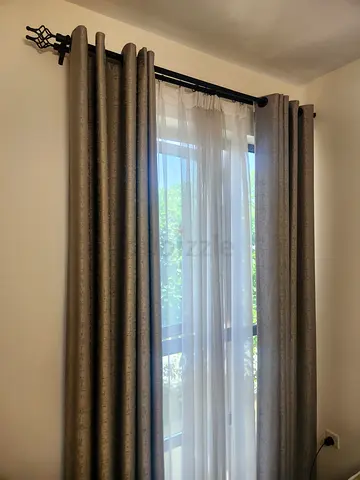 Double window curtain full length ( Grey ) with hanging Rod and Accessories