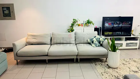 Light Grey 3-Seater Sofa - Modern, Good Condition, light scrach on the back and one bent leg