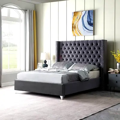Headboard Designe Queen size fully customisable bedframe in soft Fabric storage can be installed