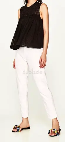 Black Sleeveless Lace  Swiss Dot Peplum Top - Size Medium