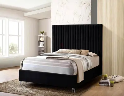 Modern Bedframe stylish design fully customisable Queen size in soft Fabric storage can be install