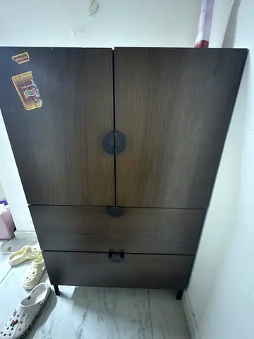 Dark Wood Wardrobe / Armoire - 2 Doors with Drawers