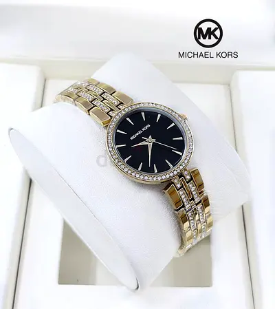 Michael Kors Womens Gold Tone Crystal-Accented Wristwatch
