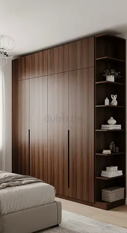 Walnut Finish Built-in Wardrobe with Open Shelves - Excellent Condition