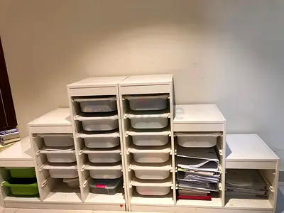 Ikea TROFAST Storage Unit with 6 White Bins, 99x44x94 cm
