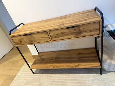Wood and Metal Console Table with Two Drawers