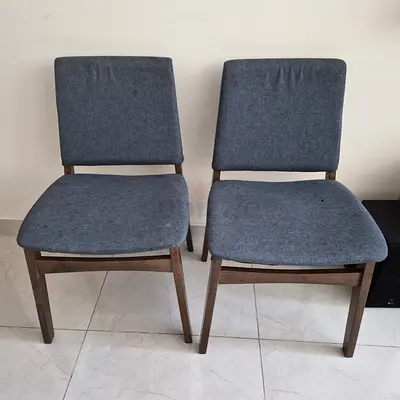 4 Grey Fabric Dining Chairs with Wooden Frame