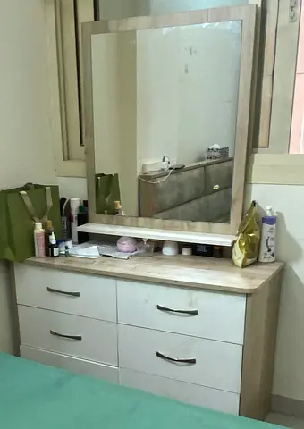 Dresser with Mirror - 4-Drawer Chest in Light Wood and White finish