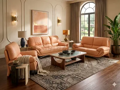 Leather Sofa Set Peach/Beige 3+2+1 Seater
