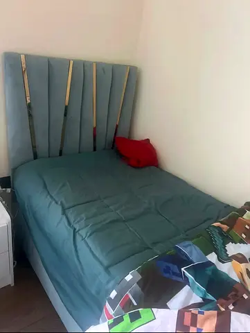 Single Bed with Padded Headboard - Light Blue